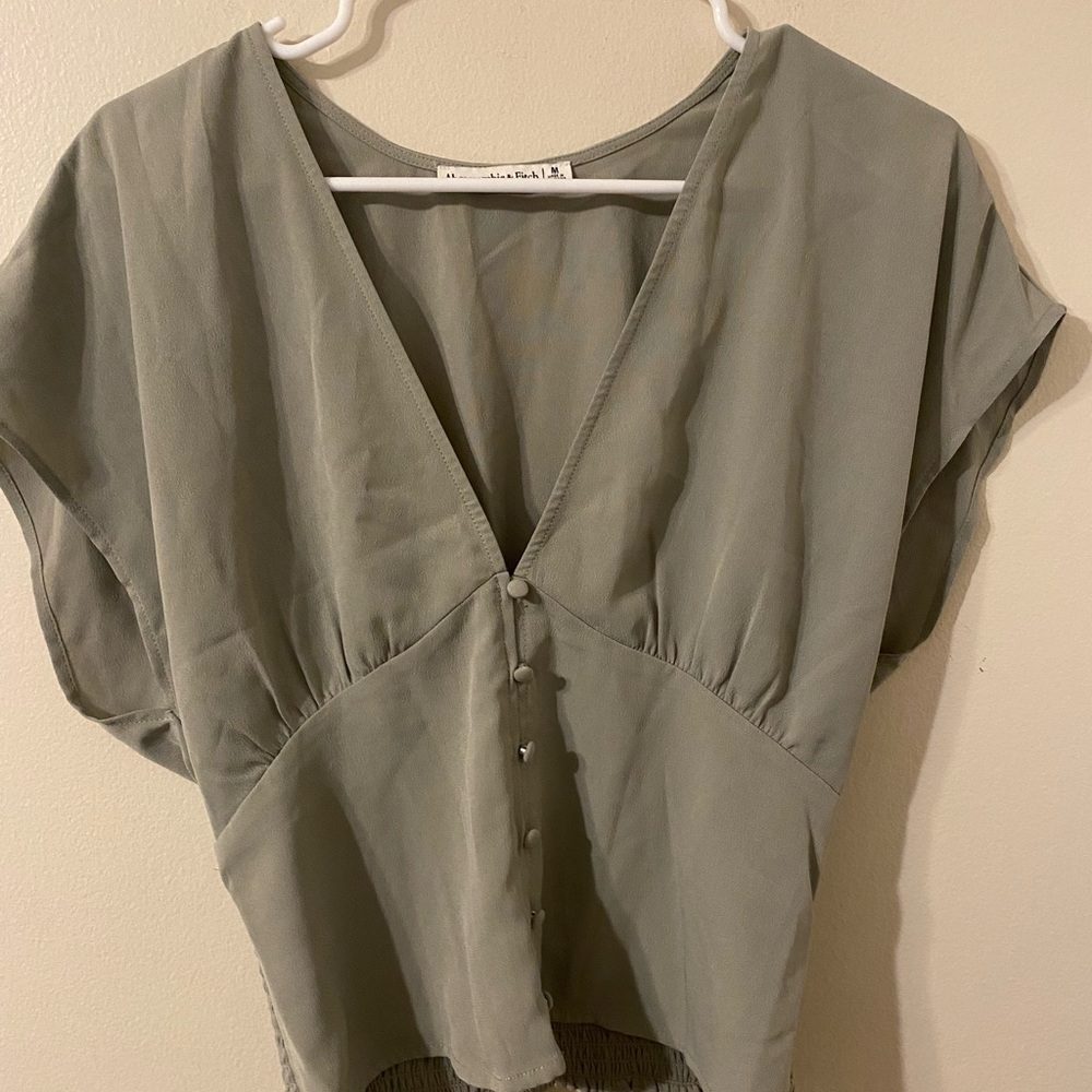 Abercrombie & Fitch Green Dolman Sleeve Tie Front Blouse